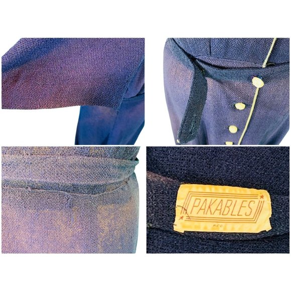 Vintage 1940s Blue Dress Scroll Neckline Shirtdress Packables | W 28" - Picture 10 of 10